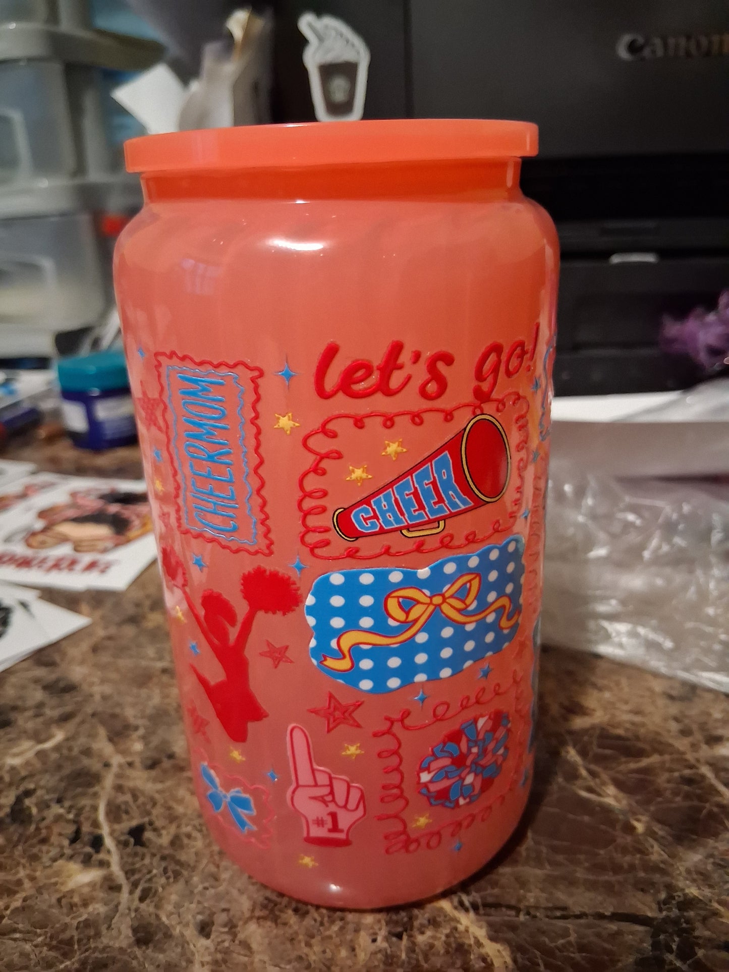 Pink cheer mama glass cup