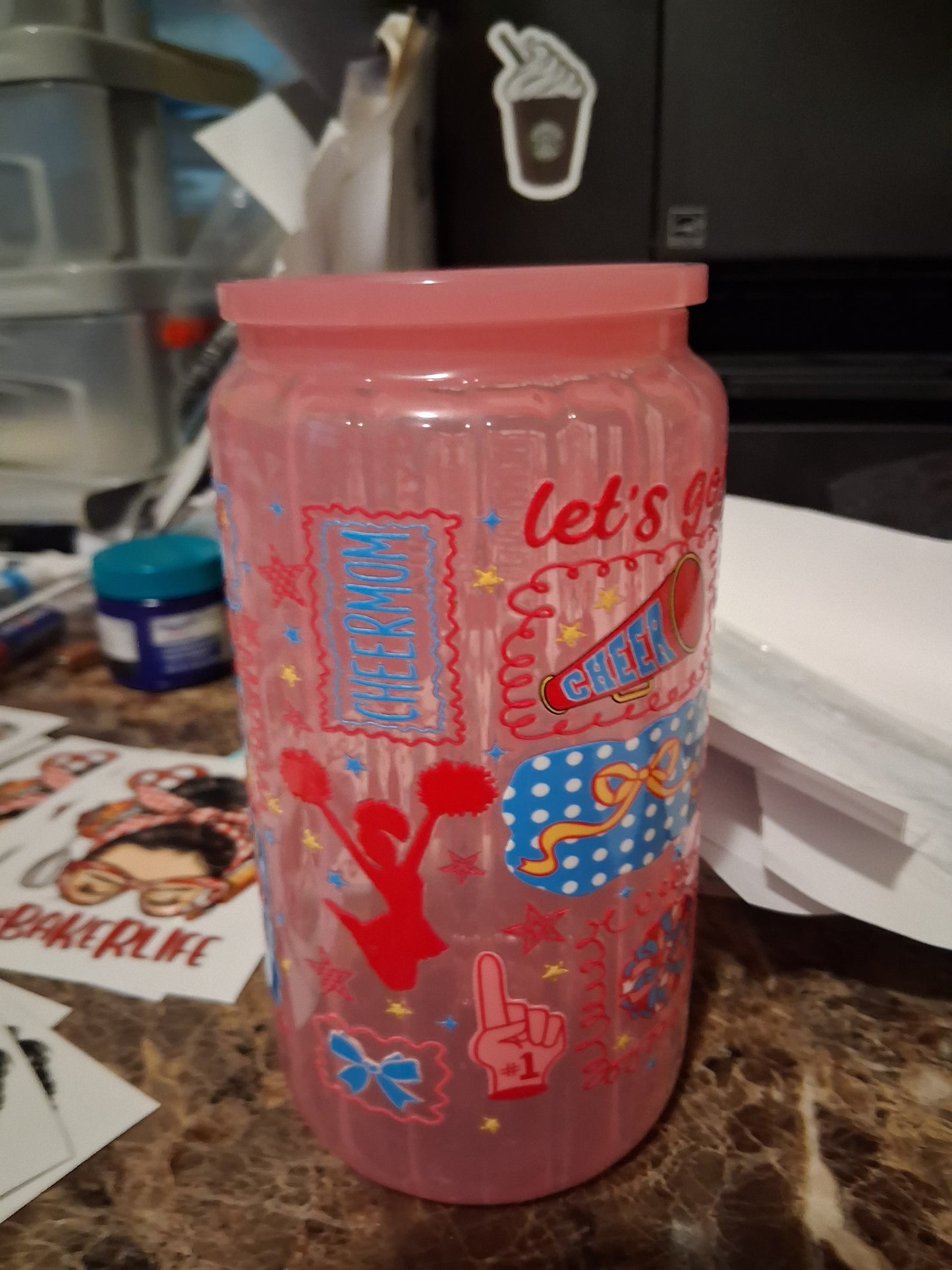 Light pink cheer mama glass cup