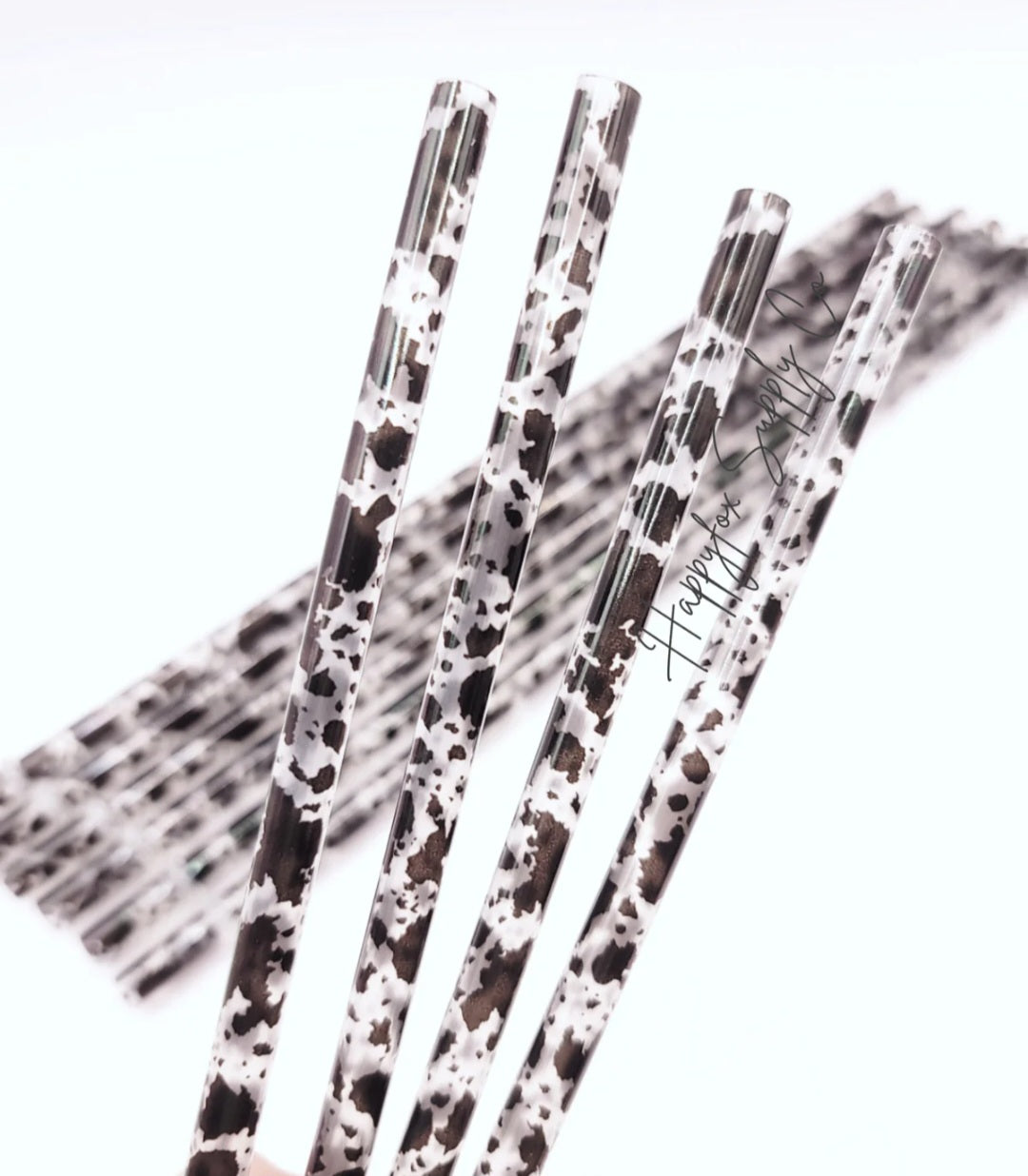 10" cow print plastic straws