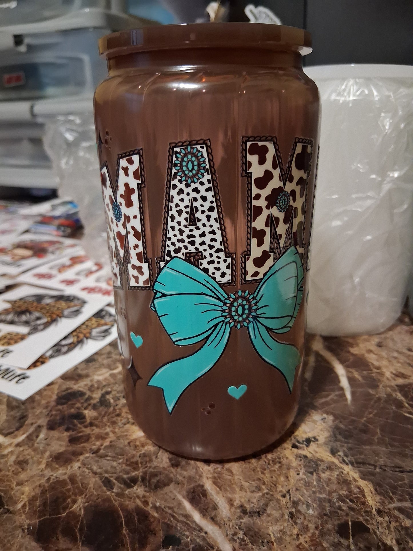 Cowgirl mama glass cup