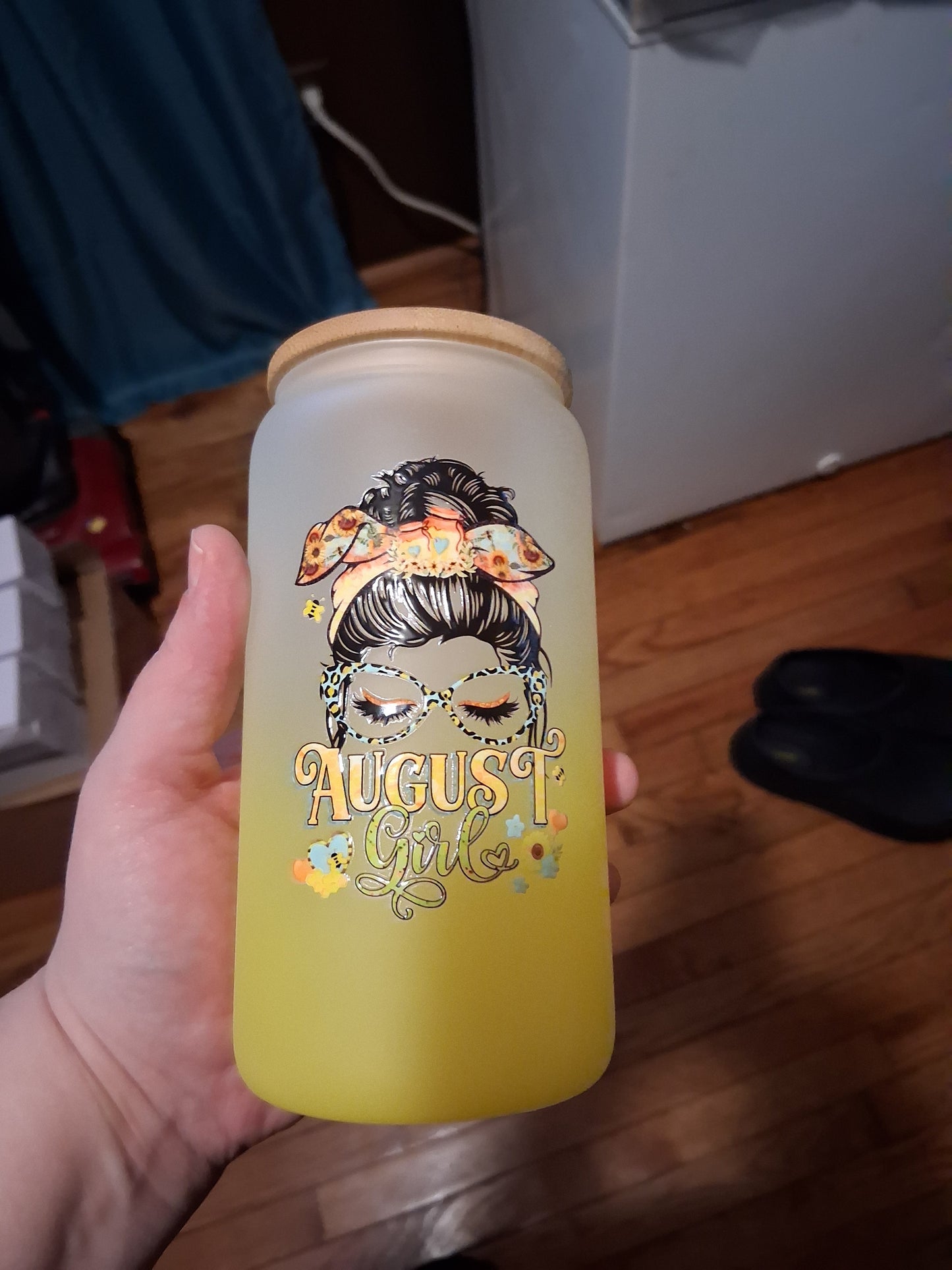 16 oz August girl glass cup