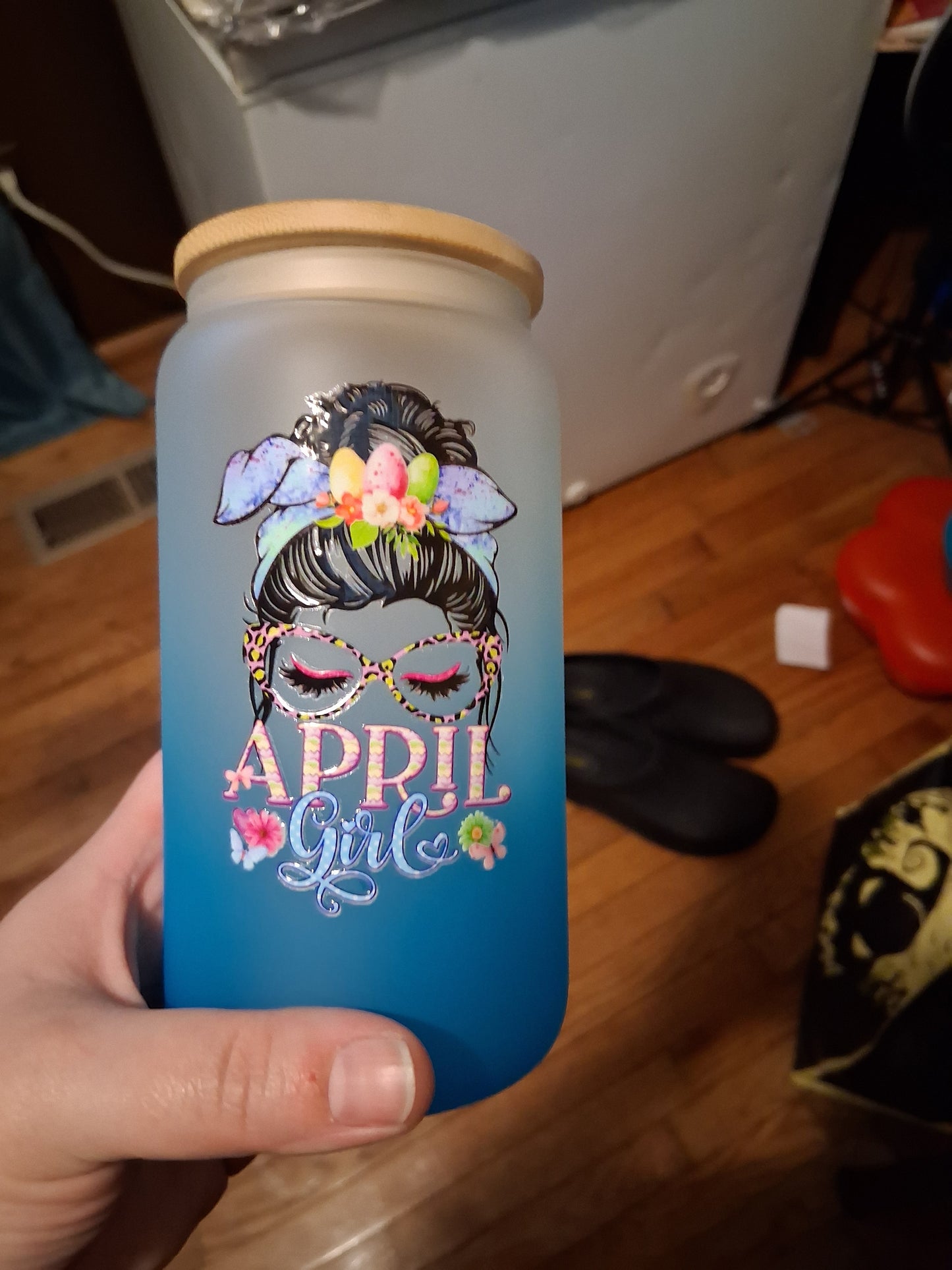 16 oz april girl glass cup