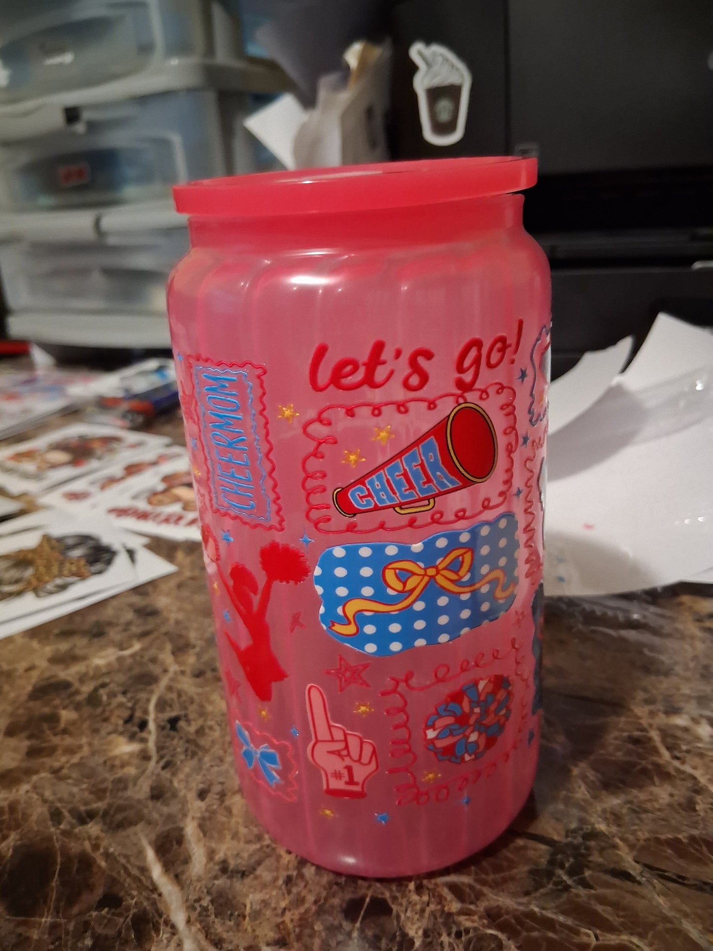 Hot pink Cheer mama glass cup