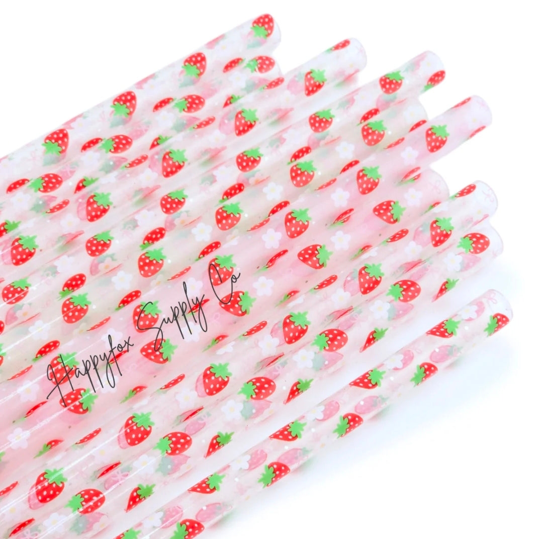 12" strawberry plastic straws color changing
