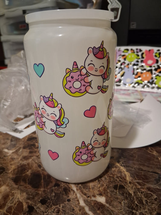 Unicorn with donut glass cup