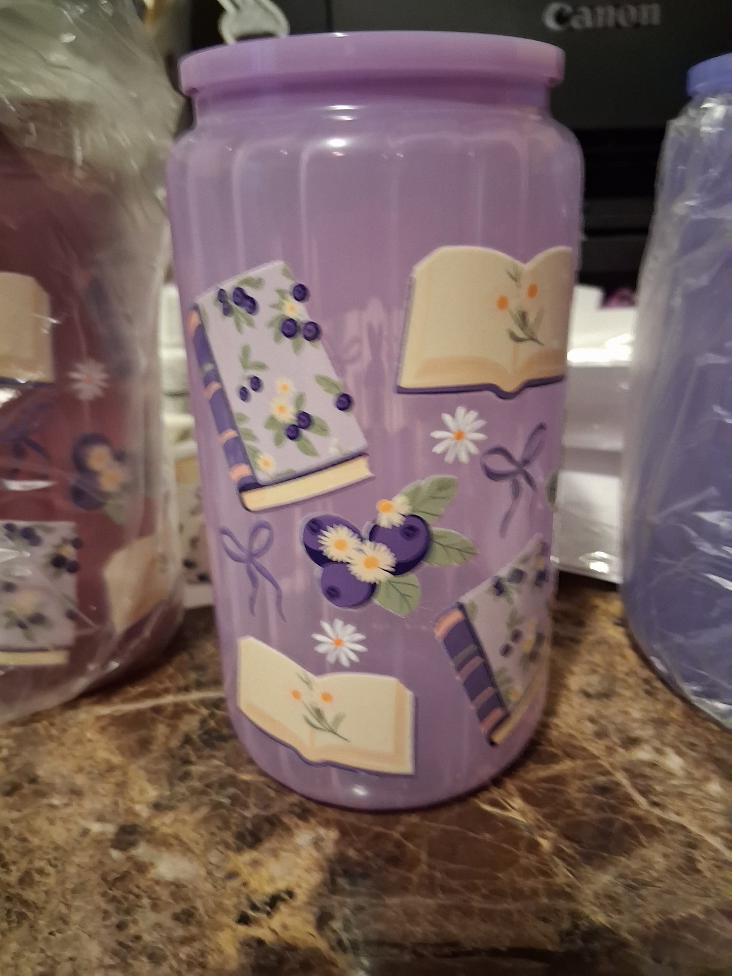 Light purple book glass cup
