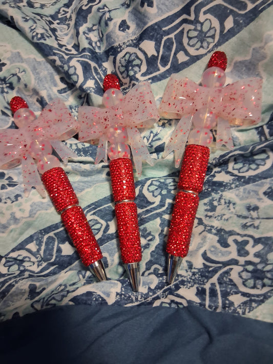 White glitter bow pen