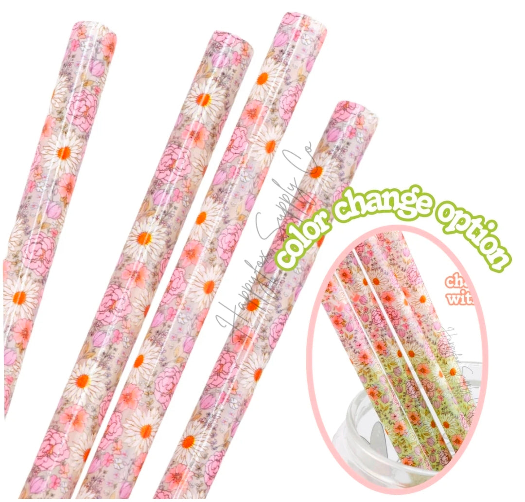 10" summer flowers plastic straws color changing