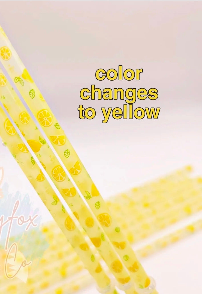 10" lemons plastic straws color changing