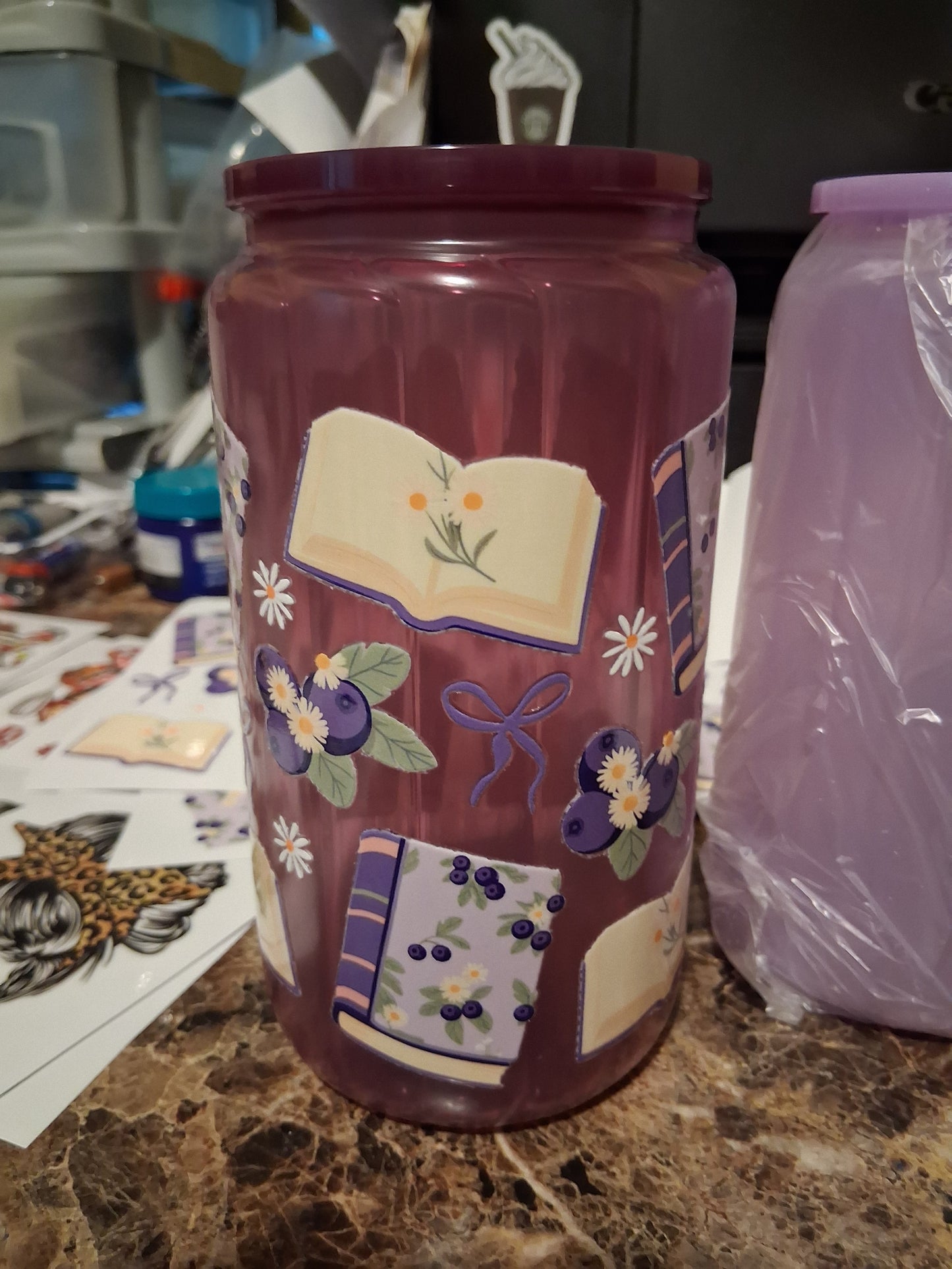 Dark purple book glass cup